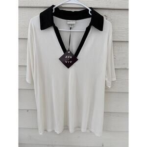 AVA & VIV Black & White Contrast Collar Blouse Top XXL NWT Chic Minimal